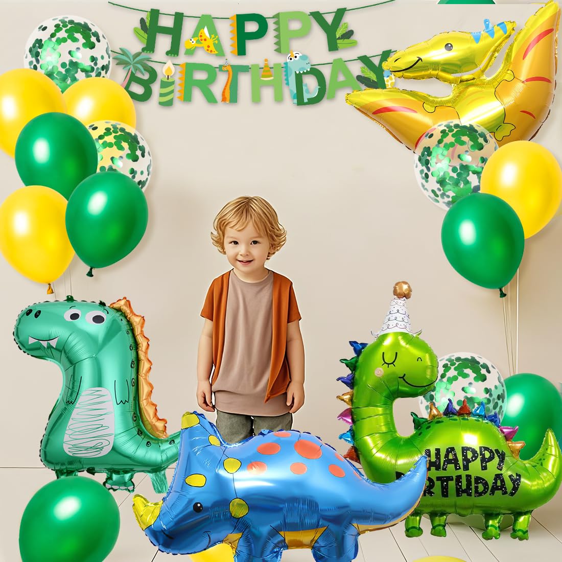 Palloncini Dinosauri Compleanno - Set Decorazione Con Striscione - Per Feste A Tema Giungla - XXL - Foto 2