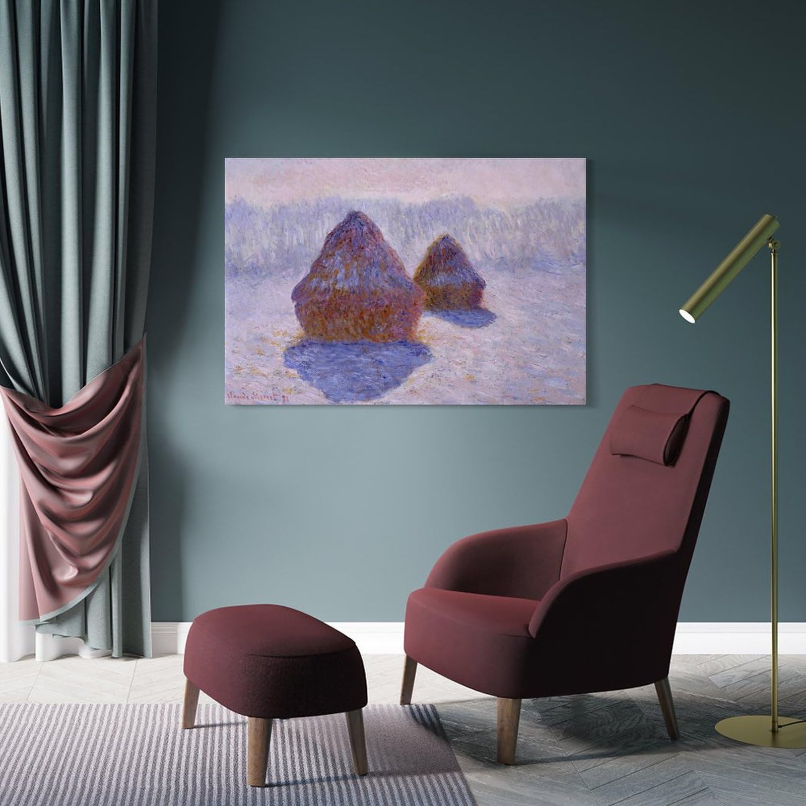 Amazon.co.jp: 「積みわら、雪と日光の効果」Claude Monet クロード