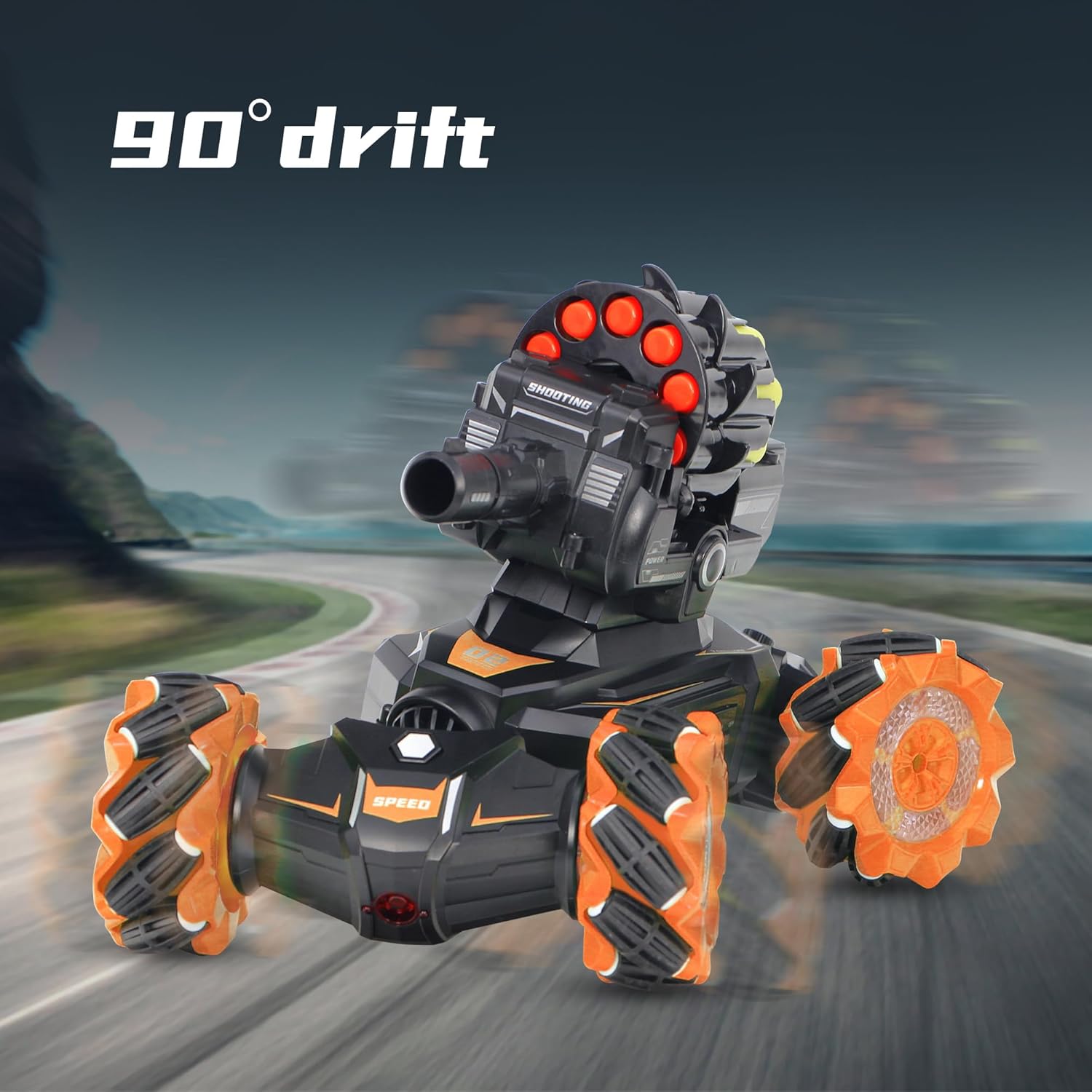 Rc Car Shoot SoftBullet,Fits for Nerf, Remote Control Hand Gesture Stunt Drift Truck, 360°Rotating Battle Tanks with Soft Bullets Water Bomb, Spray, Music, Led, Toy Gifts（Orange）