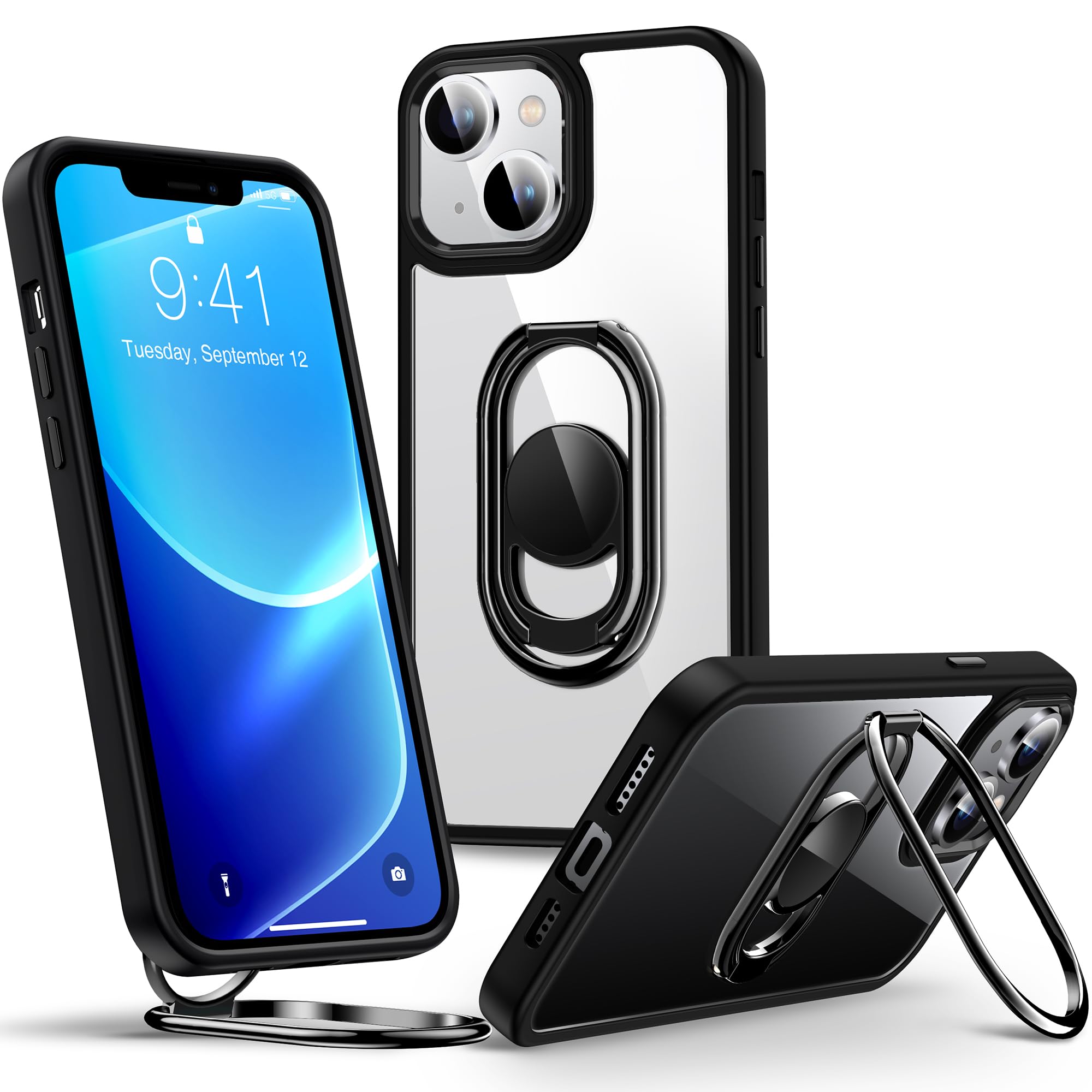 Shields Up for iPhone 14 Plus Case with Stand, Phone Case Clear with Double Ring Holder [Adjustable & Foldable] Shockproof Protective Cover for iPhone