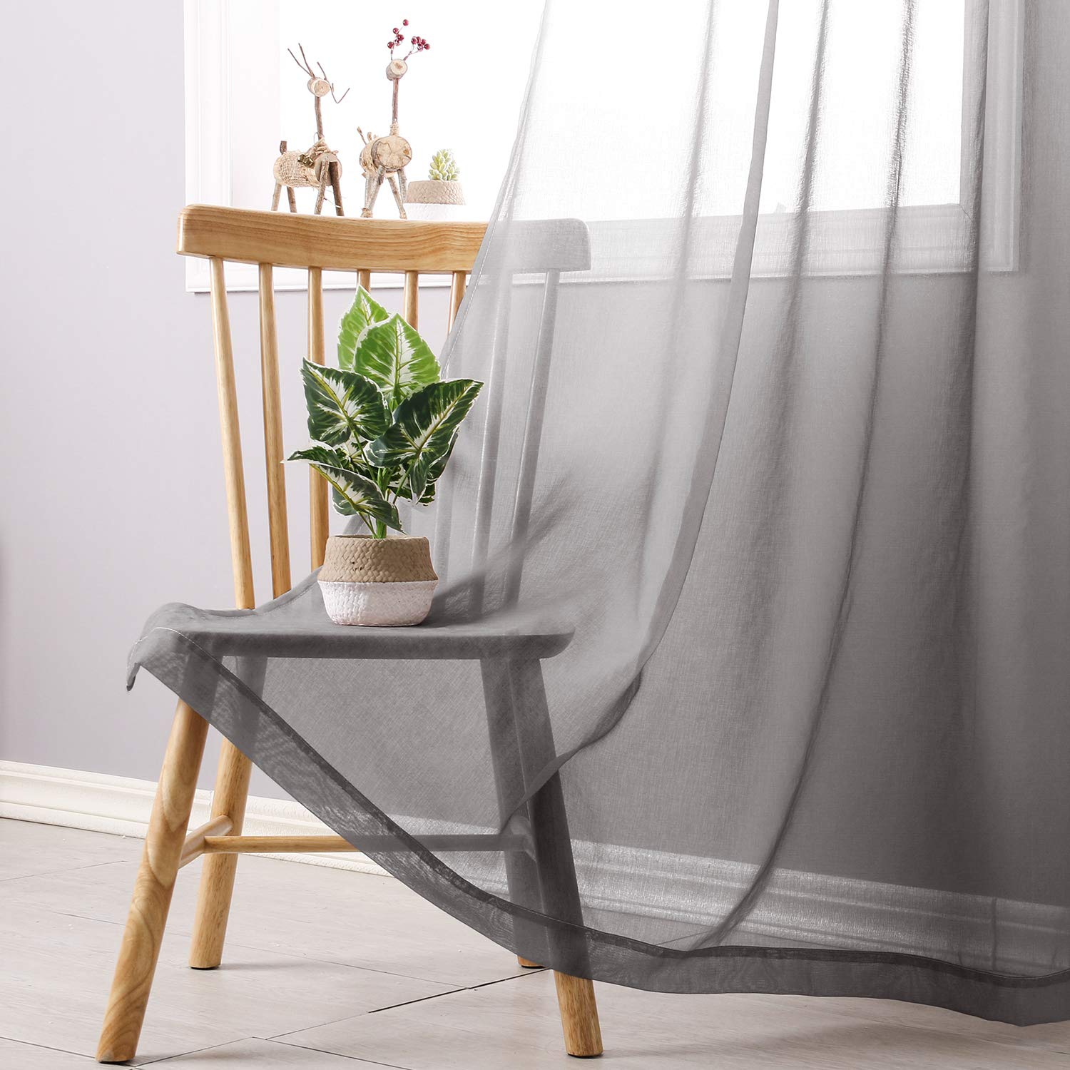 DWCN Faux Linen Grey Ombre Sheer Curtains - Image 4