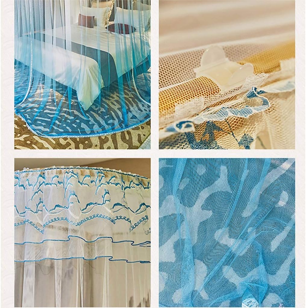 Generic Luxury Bed Canopy,4 Corner Curtain Canopy for Adults Princess Lace Canopy Net, Bed Frame Drapes for Full Queen King Size Beds,Easy Installation, Blue