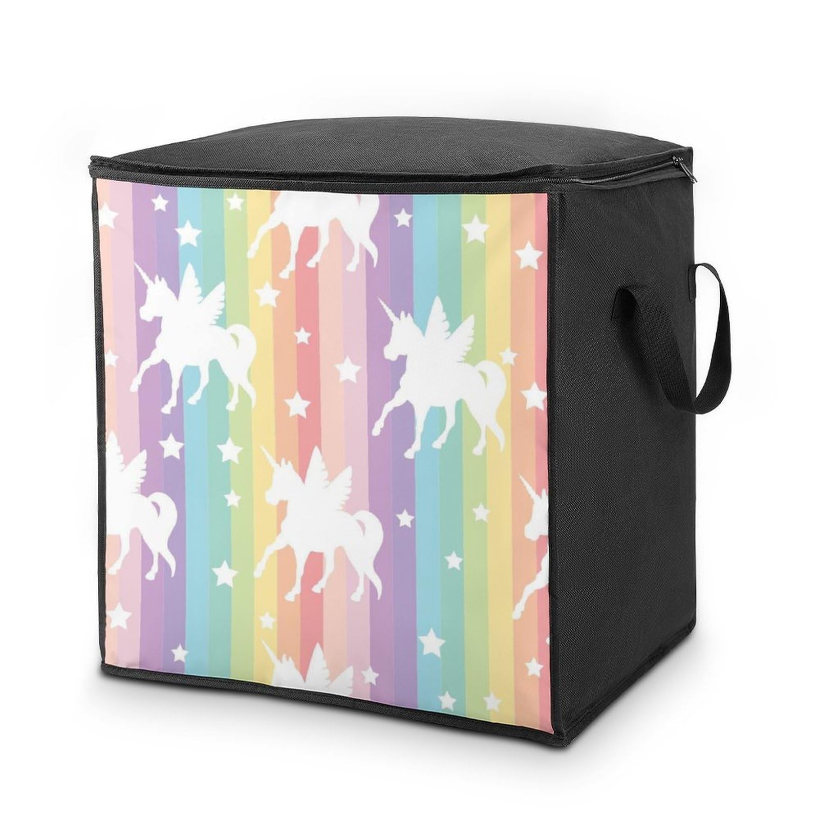 Lyfthologen 70L Storage Bags, Unicorn Pattern Rainbow Storage Box with Lid Zipper And Handles, Clothes Bags for Quilt, Blankets, Bedding