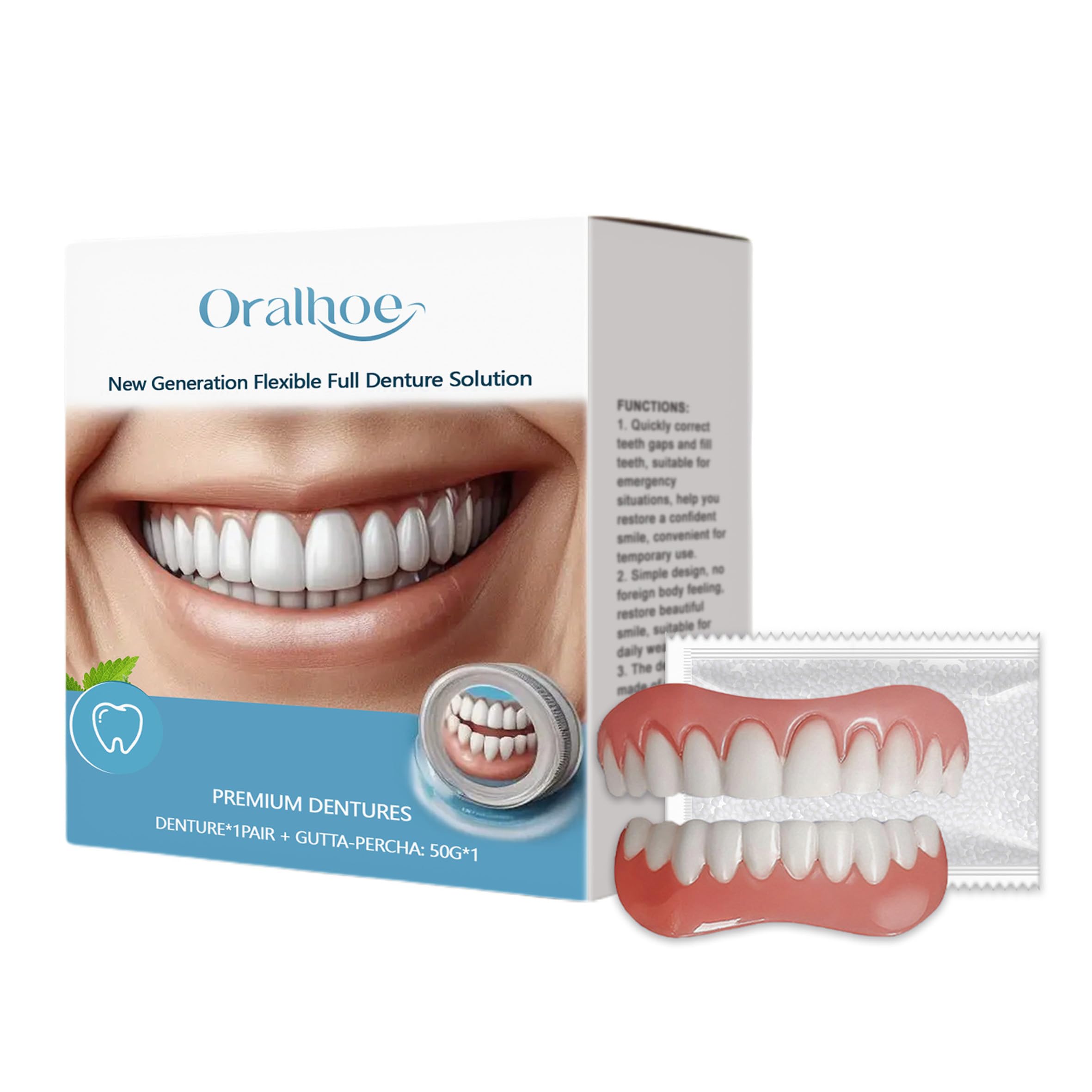 義歯修飾ブレース、シリコーン入れ歯 Silicone Reline Denture Set シリコン義歯 シリコーンそう入れ歯 着脱可能な美白付け歯【入れ歯上下 】歯がない人用入れ歯 変色しない 簡易つけば歯 ポータブル 快適なつけ心地 簡単操作再利用可能 男女兼用