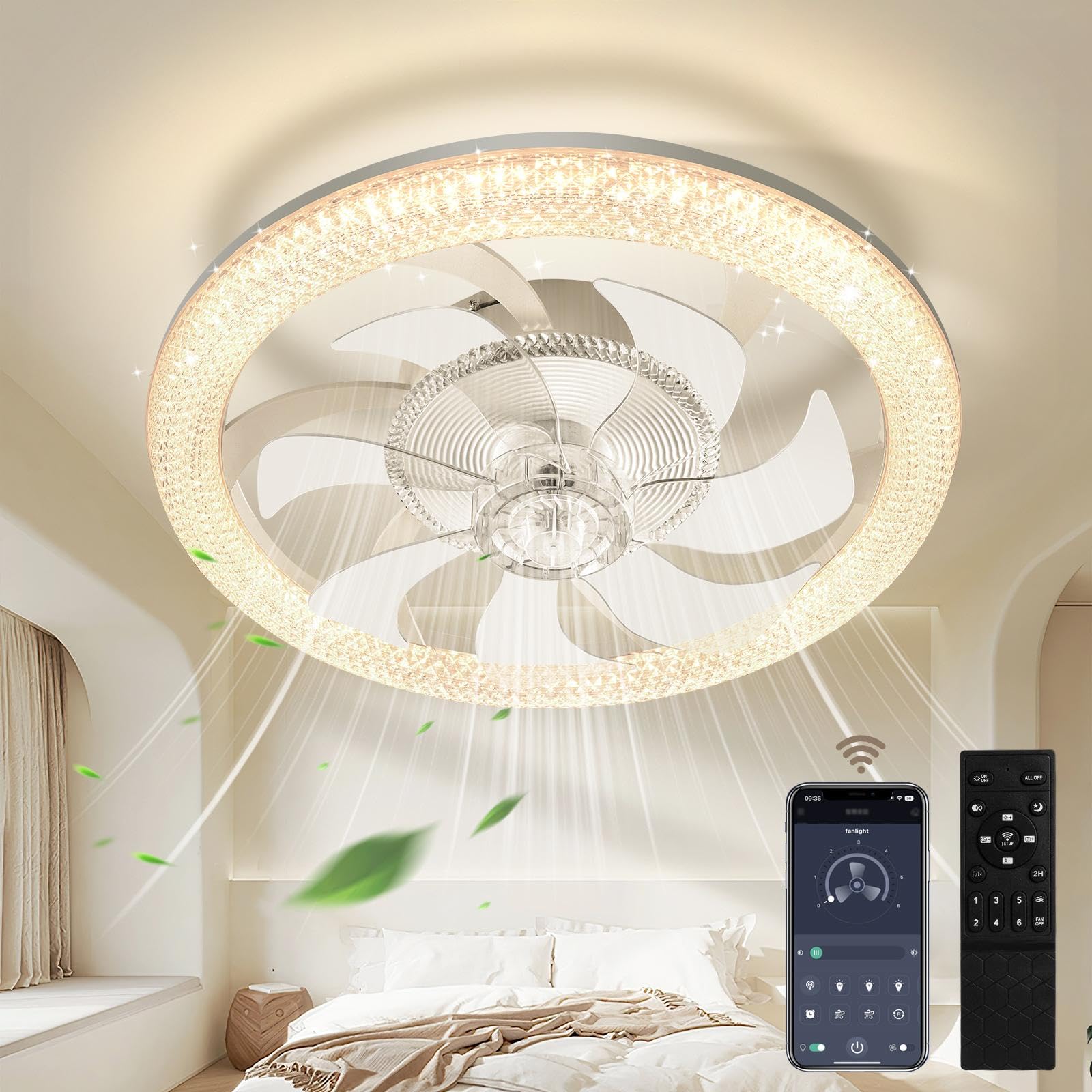 Viugreum Led Smart Ceiling Fans with Light, Dimmable Ceiling Fan Lights with Remote Control, Reversible Function/3 Color Temperature/6 Speed, Modern LED Fan Lamp with Timer for Living Room Bedroom — image 1