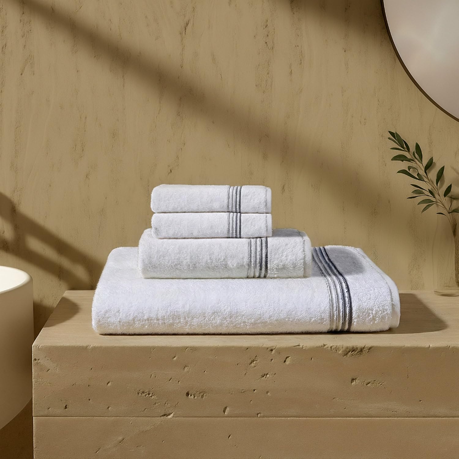 Misty Juego de 4 Toallas Premium 100% Algodón 650GSM: 1 Toalla de Baño 160x100cm + 1 Toalla de Manos 50x90cm + 2 Toallas de Cara 30x50cm | Super Absorbentes y Suaves | Toallas Baño de Lujo