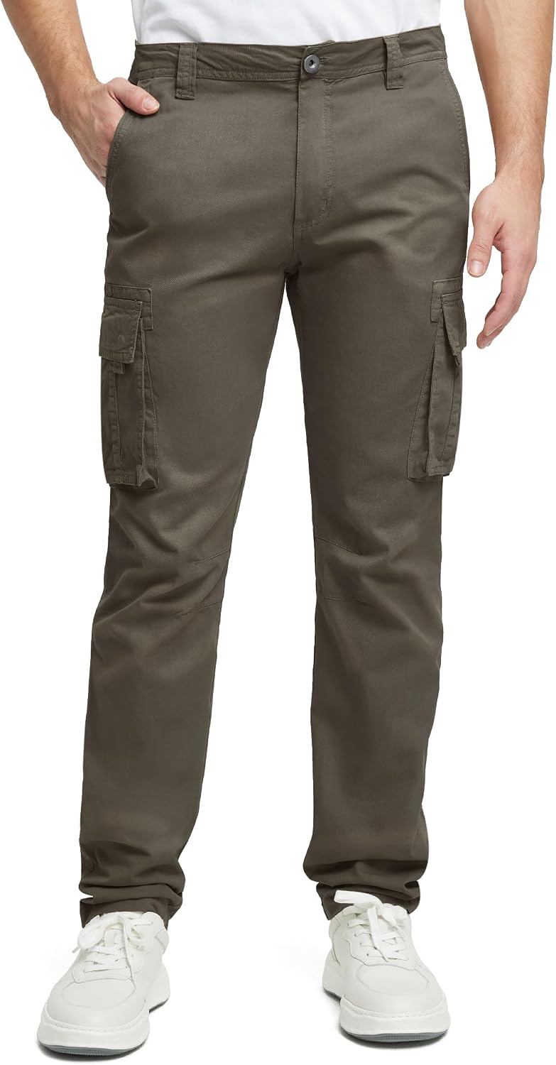 VOPOKER Cargo Pants for Men Cotton Fabric 6 Deep Pockets Straight-Leg Design Work Pants for Men