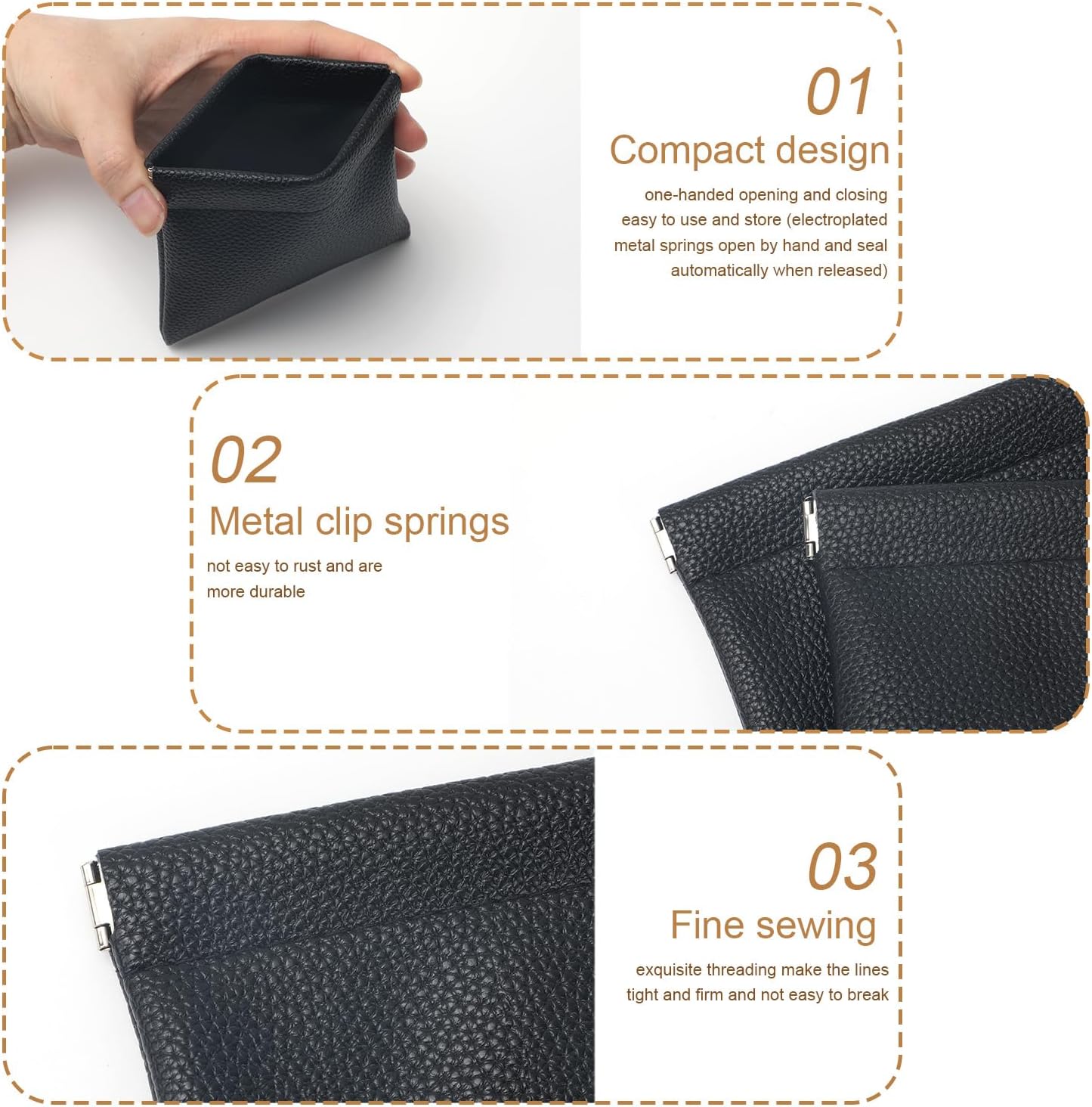 BOXOB 2 Pcs PU Leather Cosmetic Bag for Women, Large & Small Waterproof Squeeze Top Cosmetic Pouch Litchi Pattern Mini Travel Organizer Purse for Lipstick Jewelry Earbuds Coin(Phantom Night Black) image 4