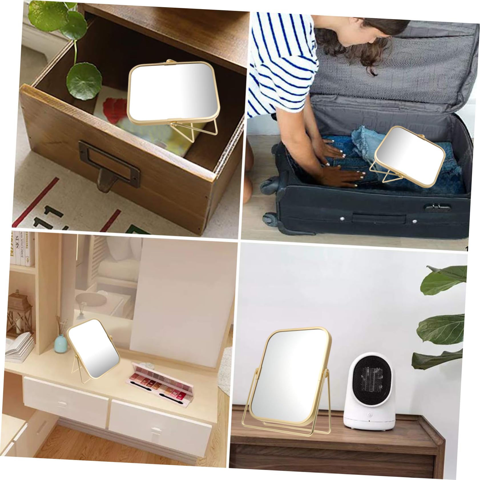 Hemobllo Specchio da Trucco da Tavolo Doppio Lato in Metallo Oro con Rotazione a 360 Gradi, Design Moderno e Funzionale per Tavoli da Trucco e Camere da Letto