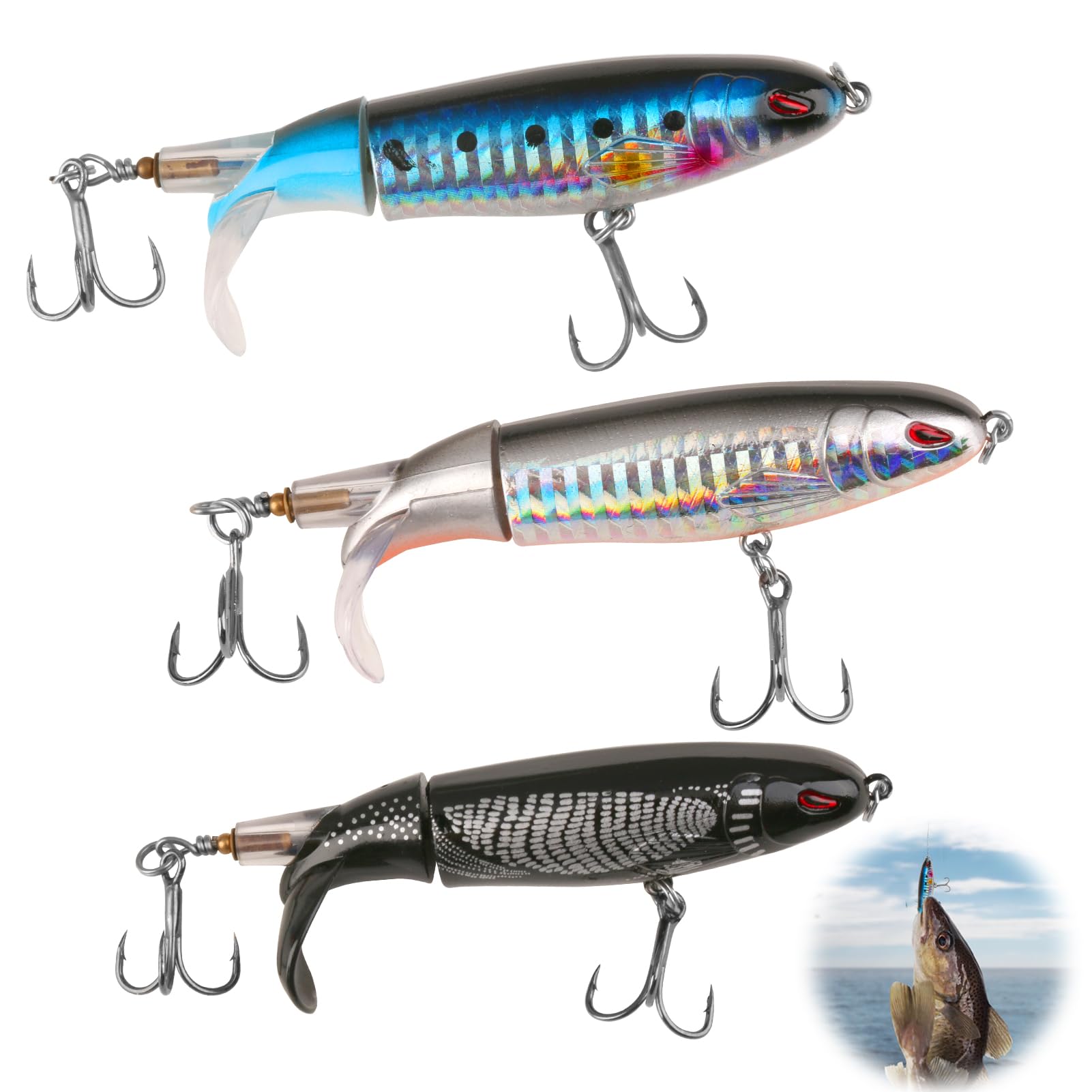 TABKSOLA Whopper Plopper, Esca Di Superficie Da 13 Cm/16 G Con Coda A Elica Per Spigola, Siluro E Luccio, Adatta Per Acqua Dolce E Salata - 8