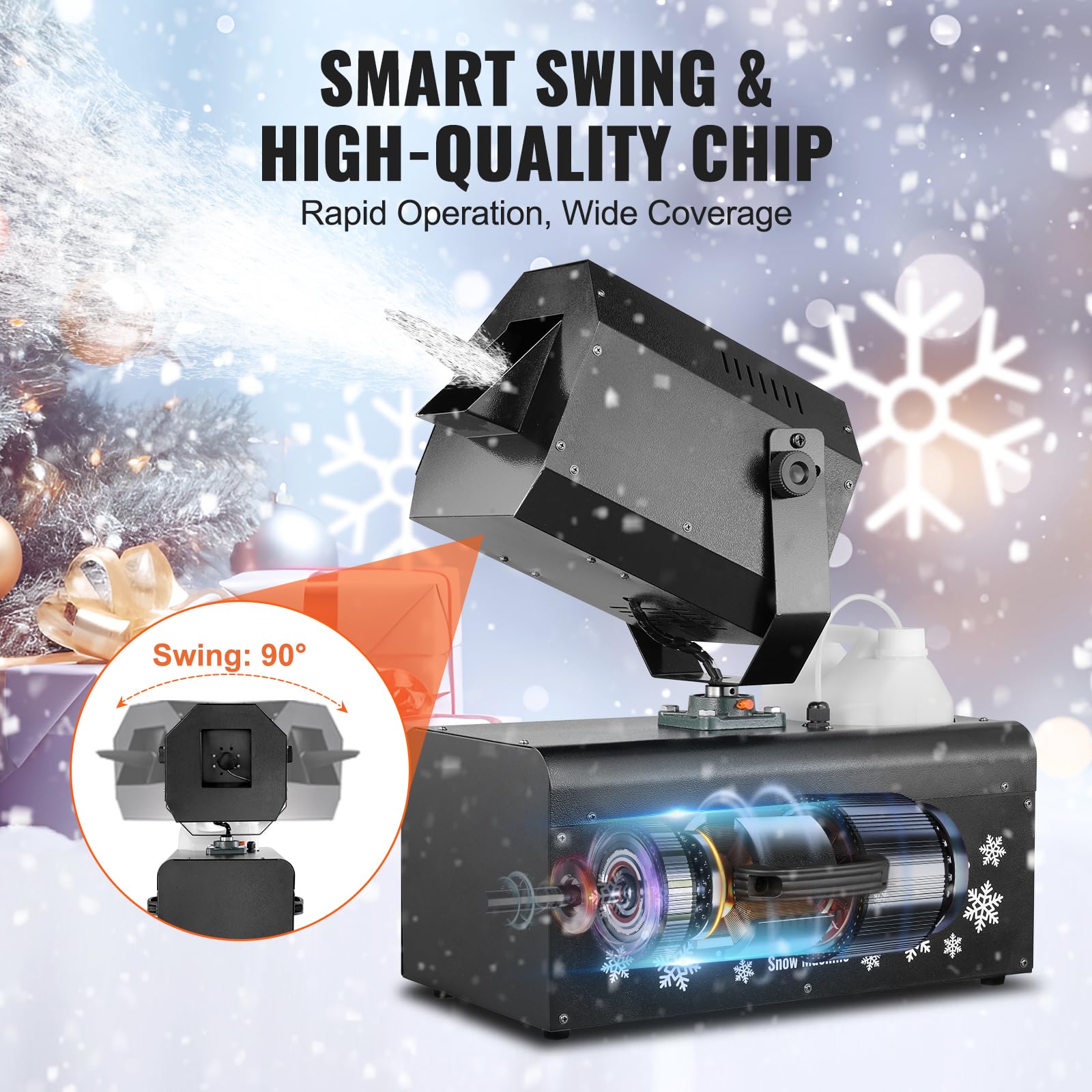 VEVOR Macchina per Neve 2000 W, Macchina Oscillante per Produrre Neve, Macchina per Fiocchi Neve con Telecomando Cablato e Wireless Serbatoio 5 L, Macchina Neve Finta per Feste di Natale Matrimoni