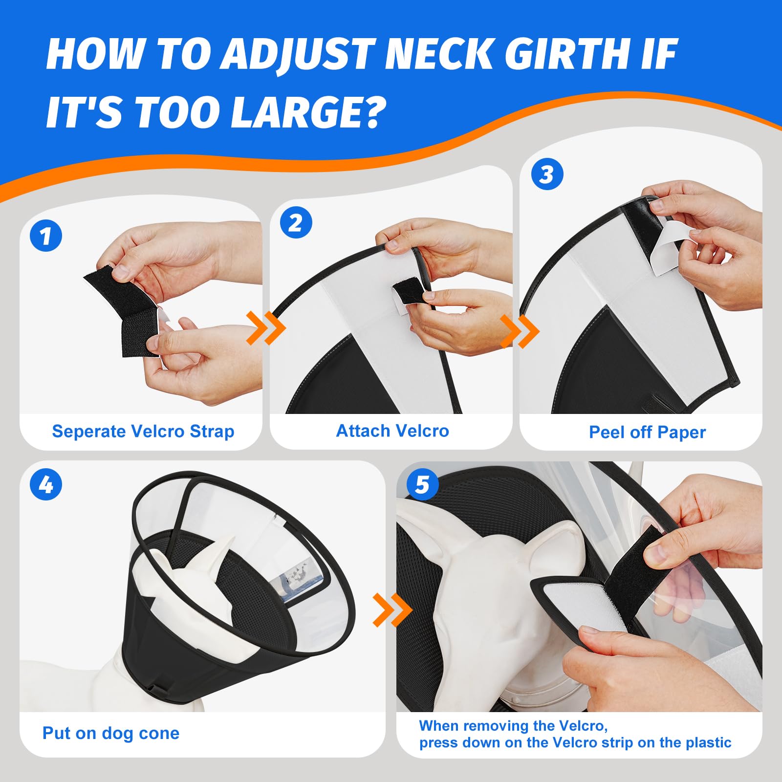 Supet Dog Cone Collar with Soft Pad, Transparent Elizabeth Recovery Collar for Large Medium, Small Dogs to Stop Licking - Image 4