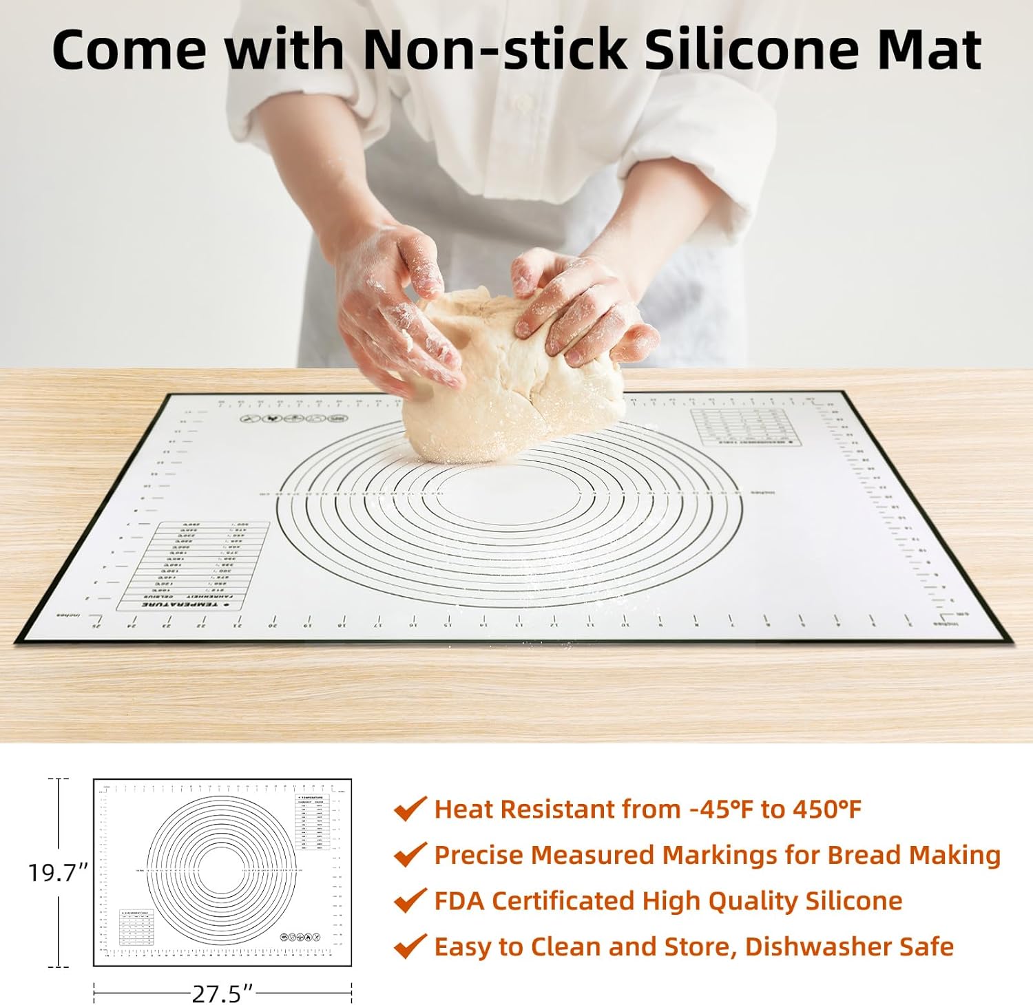 Davivy Cast Iron Oval Bread Pan with Lid 6QT, Dutch Oven for Sourdough Bread, Non-stick Cast Iron Sourdough Baking Pan with Silicone Baking Mat - Flame Orange