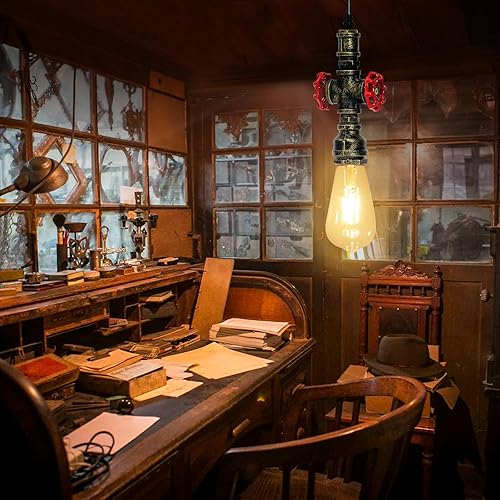 Miniatura 8 de Kawell Lámparas colgantes vintage, lámpara de techo retro industrial, lámpara de techo creativa de tubería de agua, lámparas colgantes Art Deco