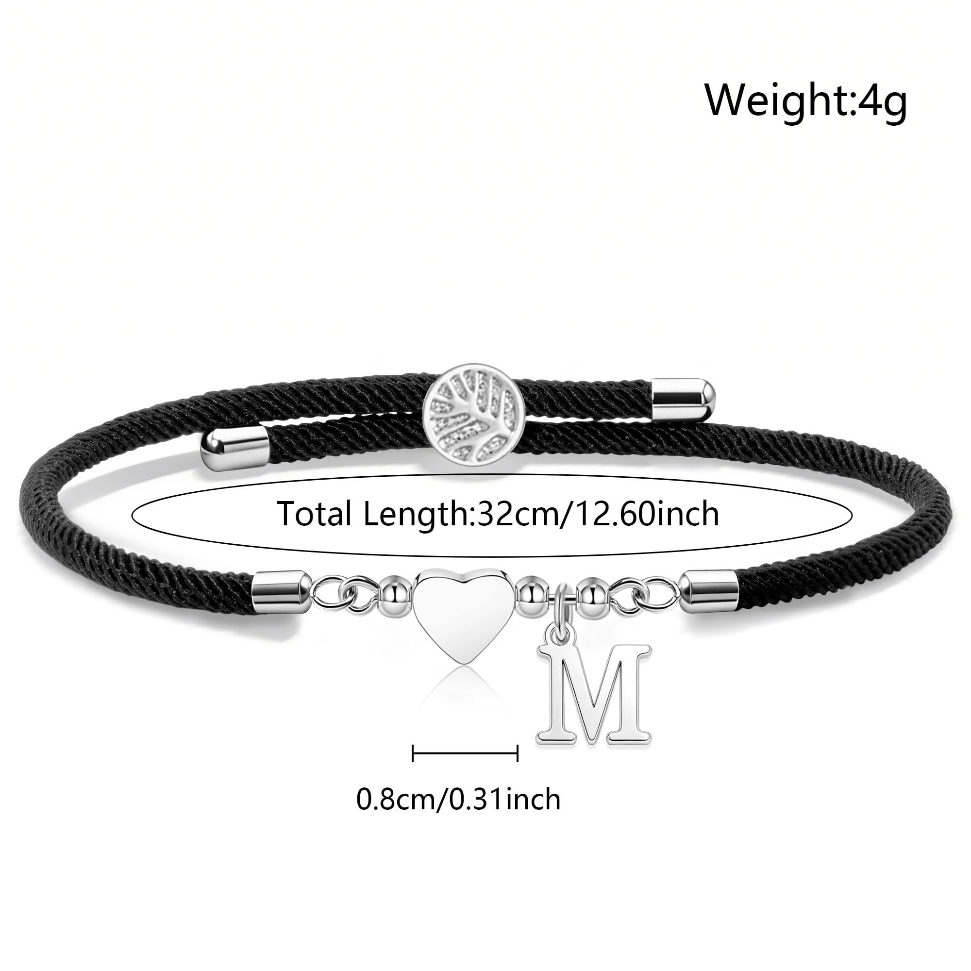 Regalo de Pulsera de Cuerda de Trenza Hecha a Mano,Pulsera Ajustable del Corazón de Plata 26 Inicial A-Z Para la Hija Hijo Madre Hermana Cumpleaños Navidad