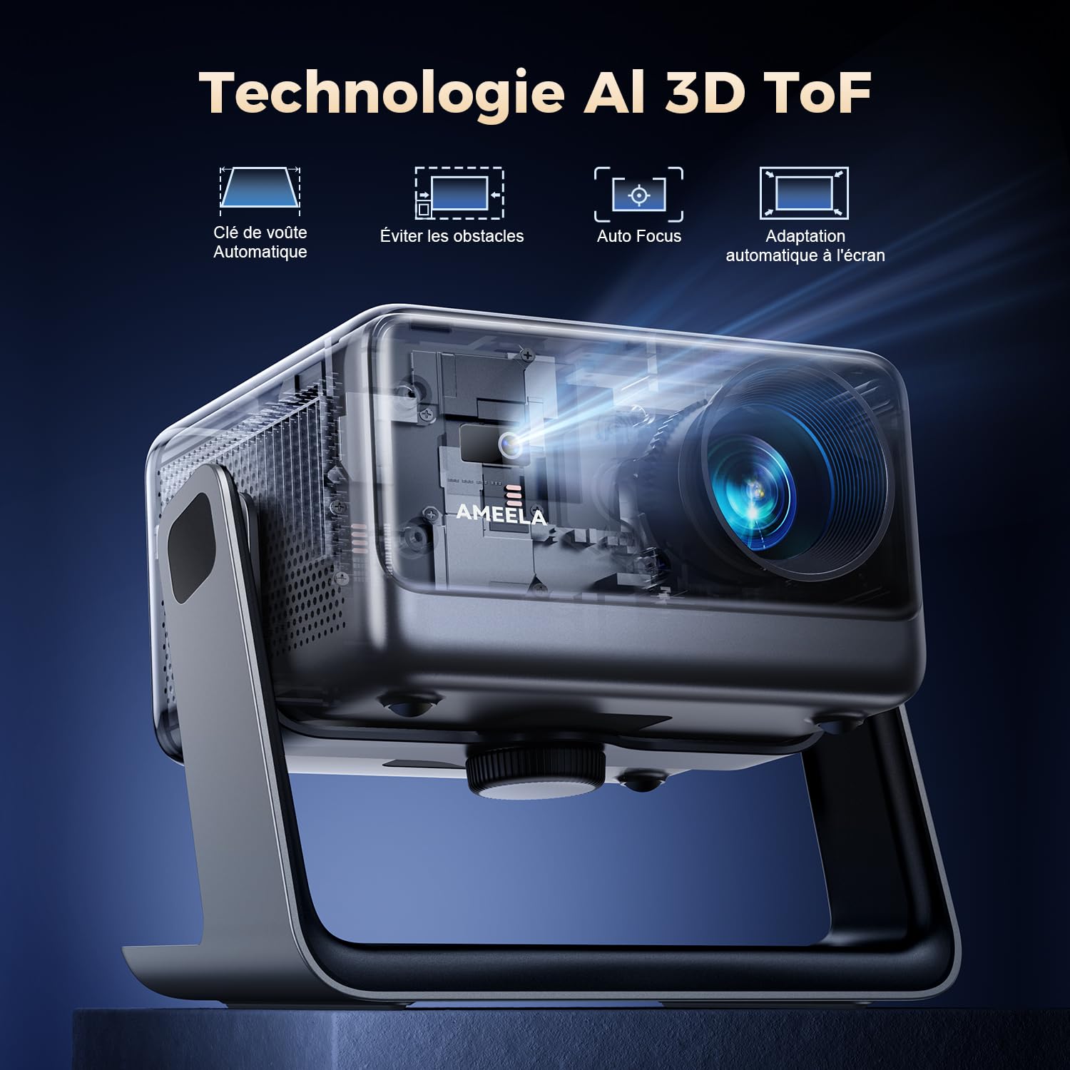 Vidéoprojecteur 30000 Lumens Projecteur Video Auto Focus WiFi AMEELA | Portable Videoprojecteur Dolby Audio FHD 1080P HDMI/USB intégré Compatible avec Netflix, Youtube/Prime Video