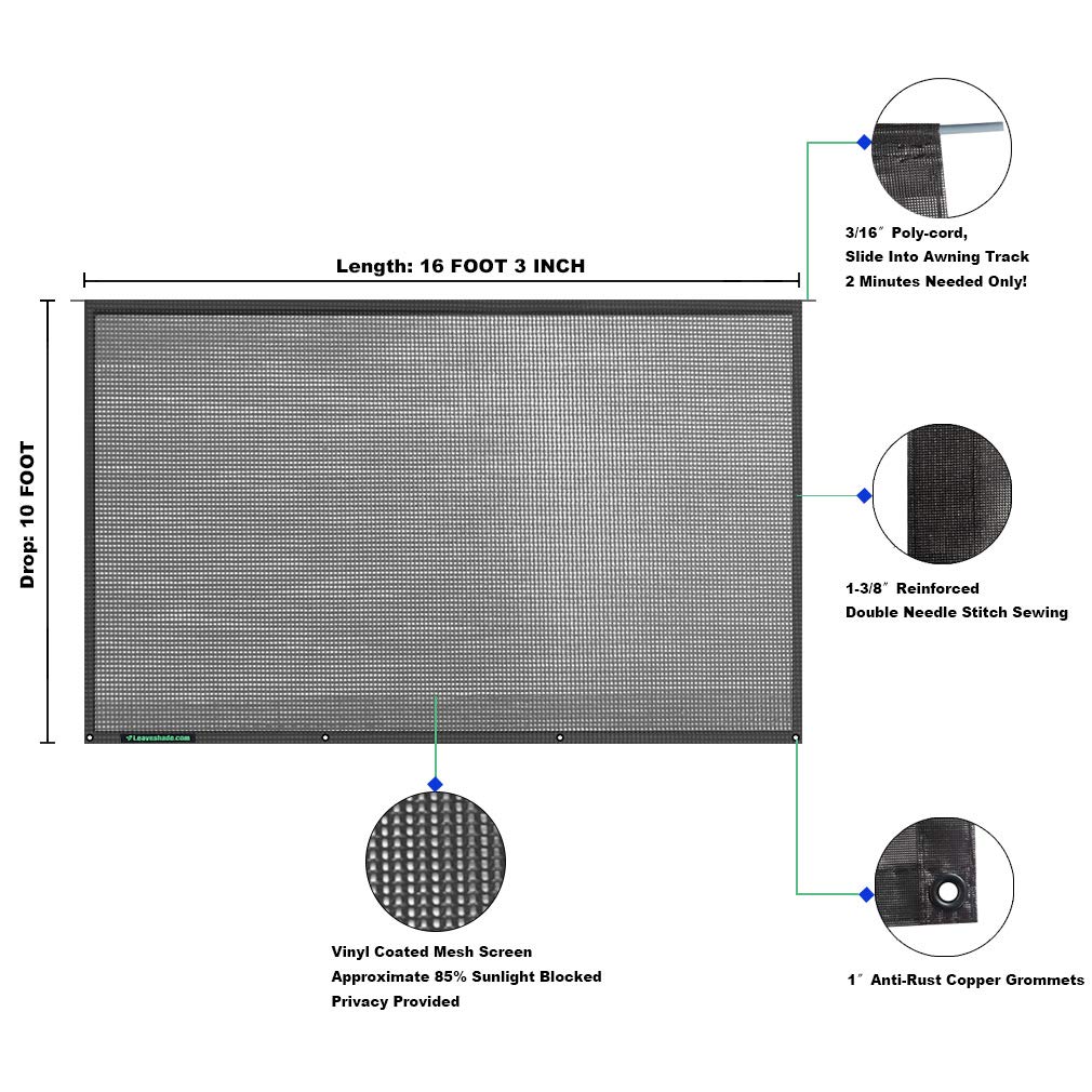 Leaveshade Sichtschutz Für Wohnmobil-Markise – Netzstoff, UV-Schutz, 304,8 X 434,3 Cm