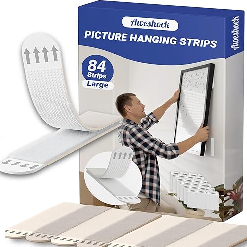 Miniatura 8 de Tiras para colgar cuadros resistentes, colgadores de fotos para colgar sin daños, kit para colgar cuadros, ganchos para colgar sin clavos, 21 pares