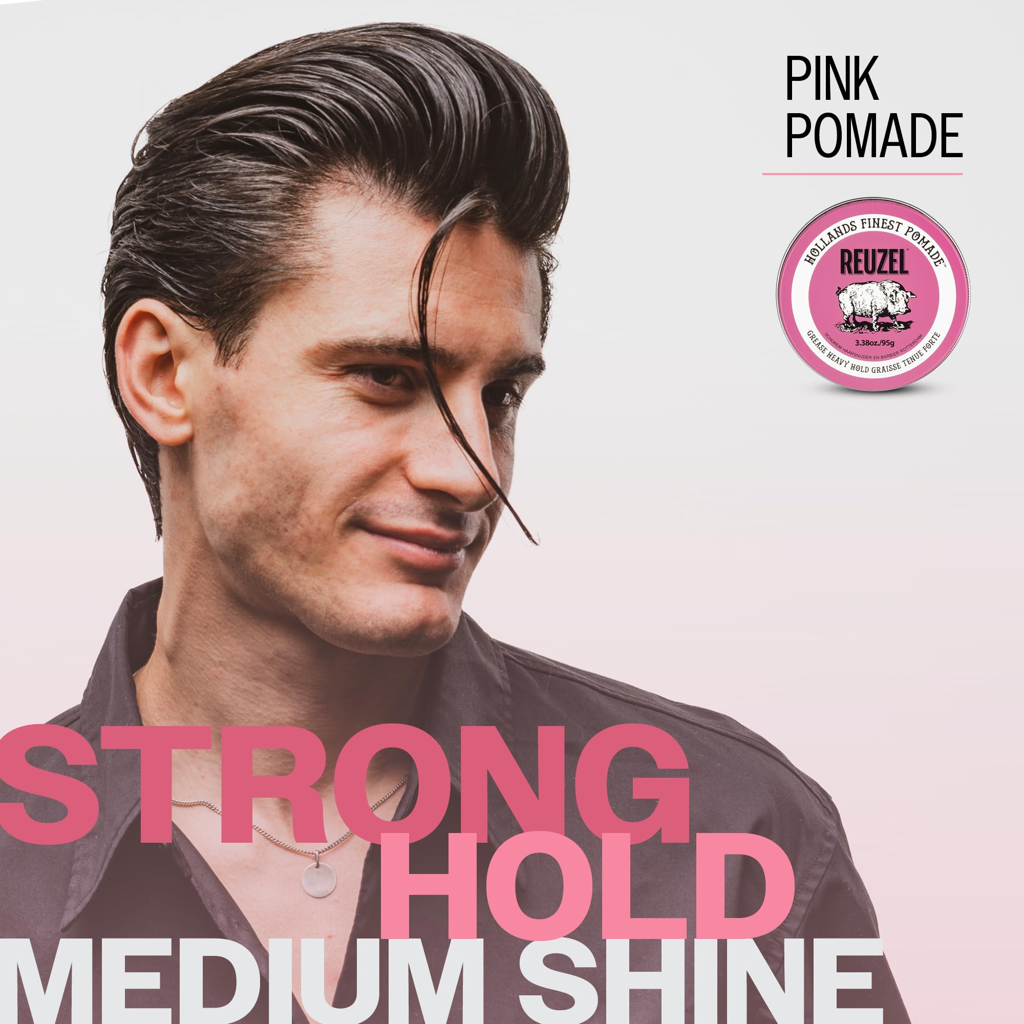 Reuzel Pommade Pink Grease Tenue épaisse, tenue forte, brillance moyenne, pommade à base d'huile, tenue toute la journée, 95g