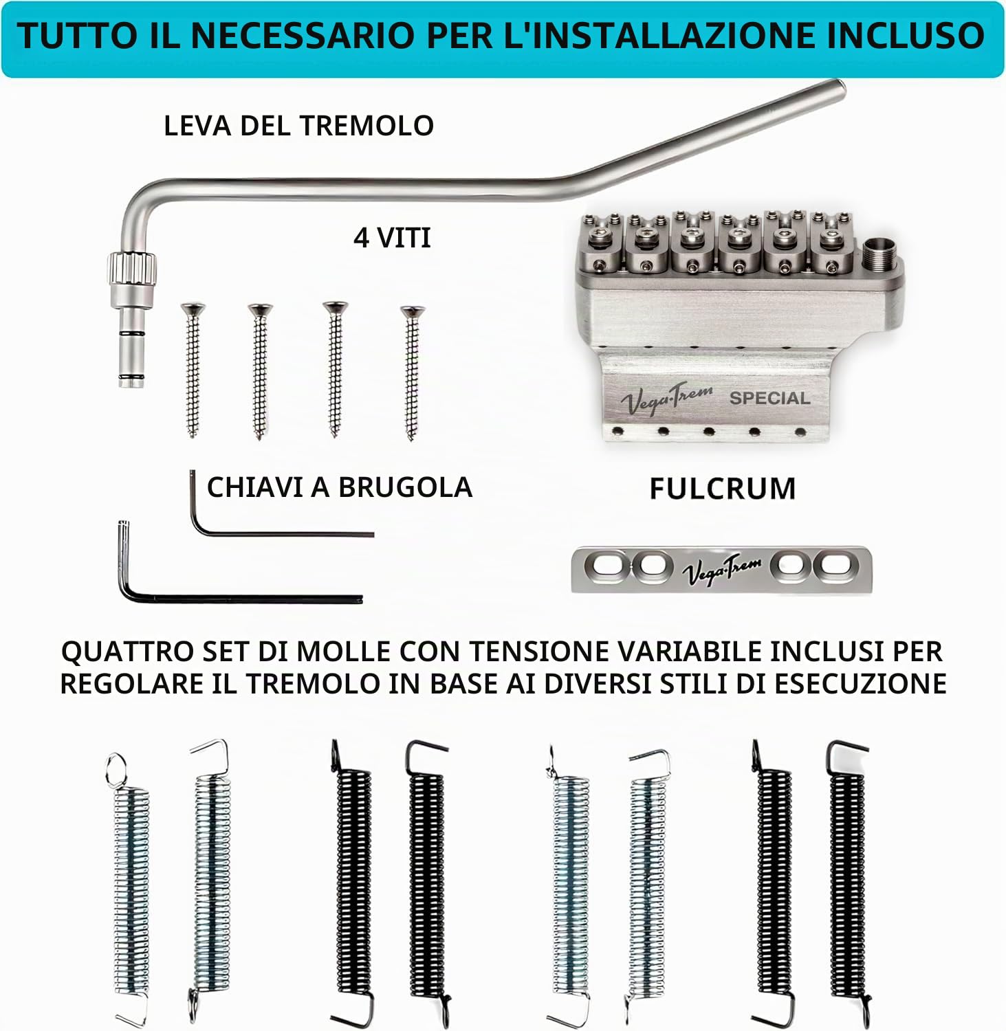 Vega-Trem VT1 Special Standard 6-Screw Stratocaster Chitarra Tremolo Bridge per Strat No Mods Facile installazione (raso, destra)