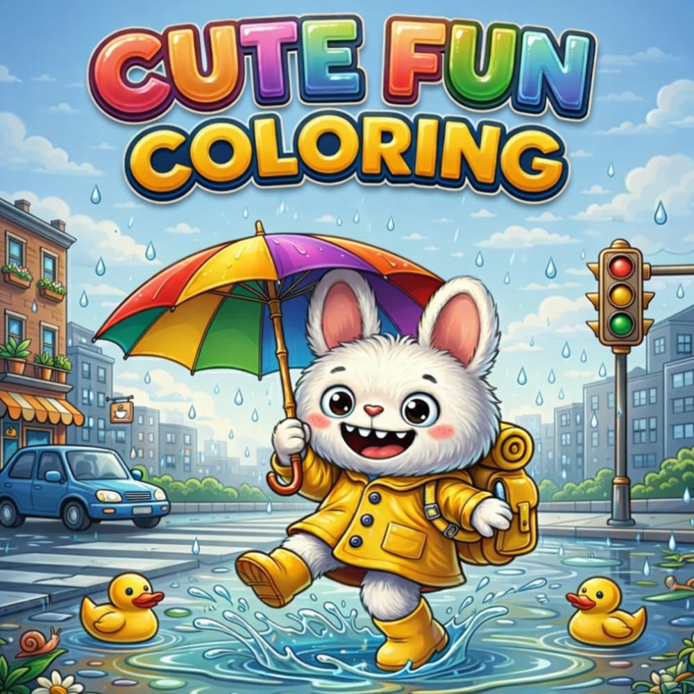 Cute Fun Coloring Book for Kids and Adults: Adorable Characters, Playful Animals, Sweet Treats and Happy Scenes, Simple Line Art, Relaxing and Fun Coloring Pages