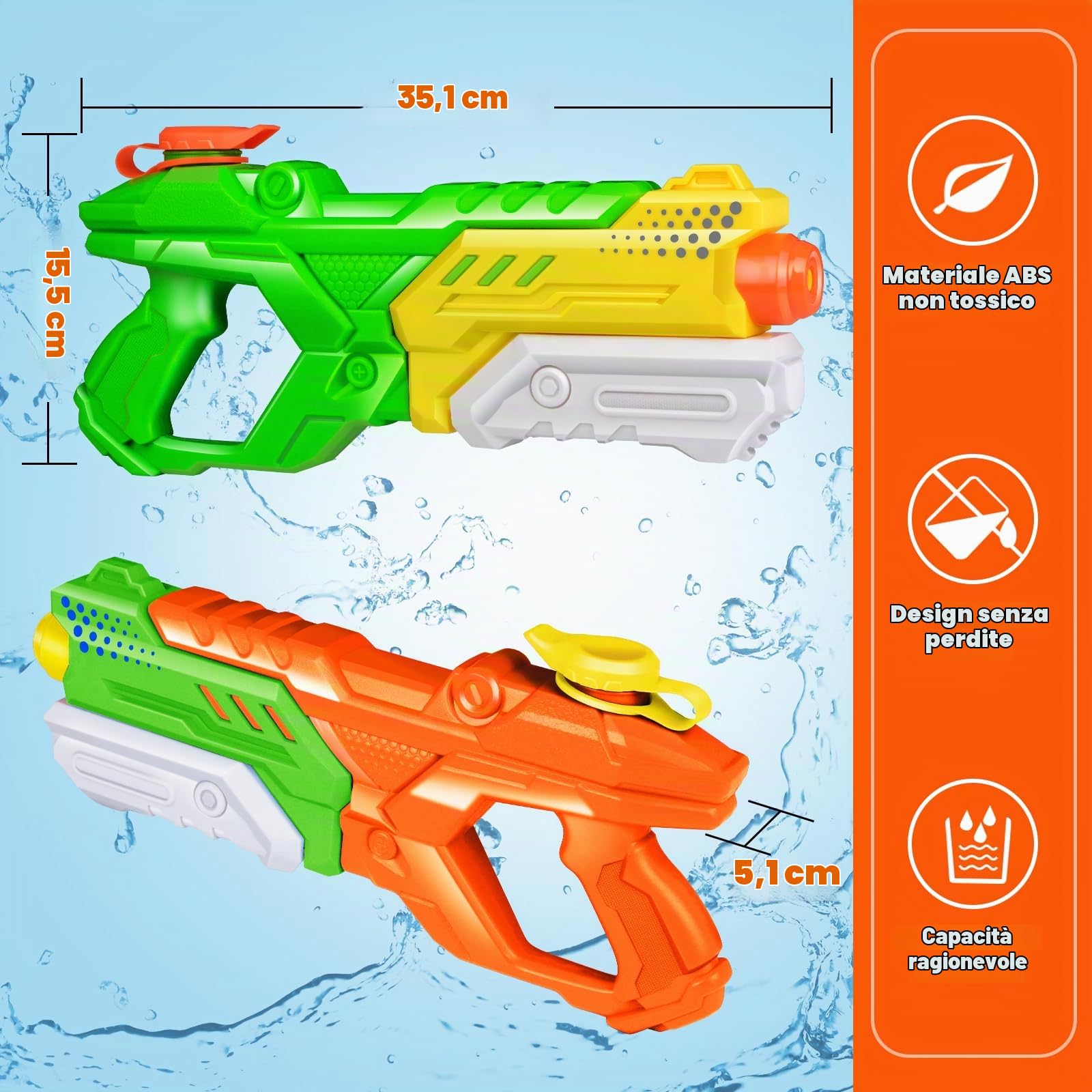 Pistola ad Acqua per Bambini e Adulti, 3 Pack Con 3×600ml ad Alta Capacità di Tiro Fino a 8-10 Metri a Lunga Distanza Potente per Estivi All'aperto Giocattoli