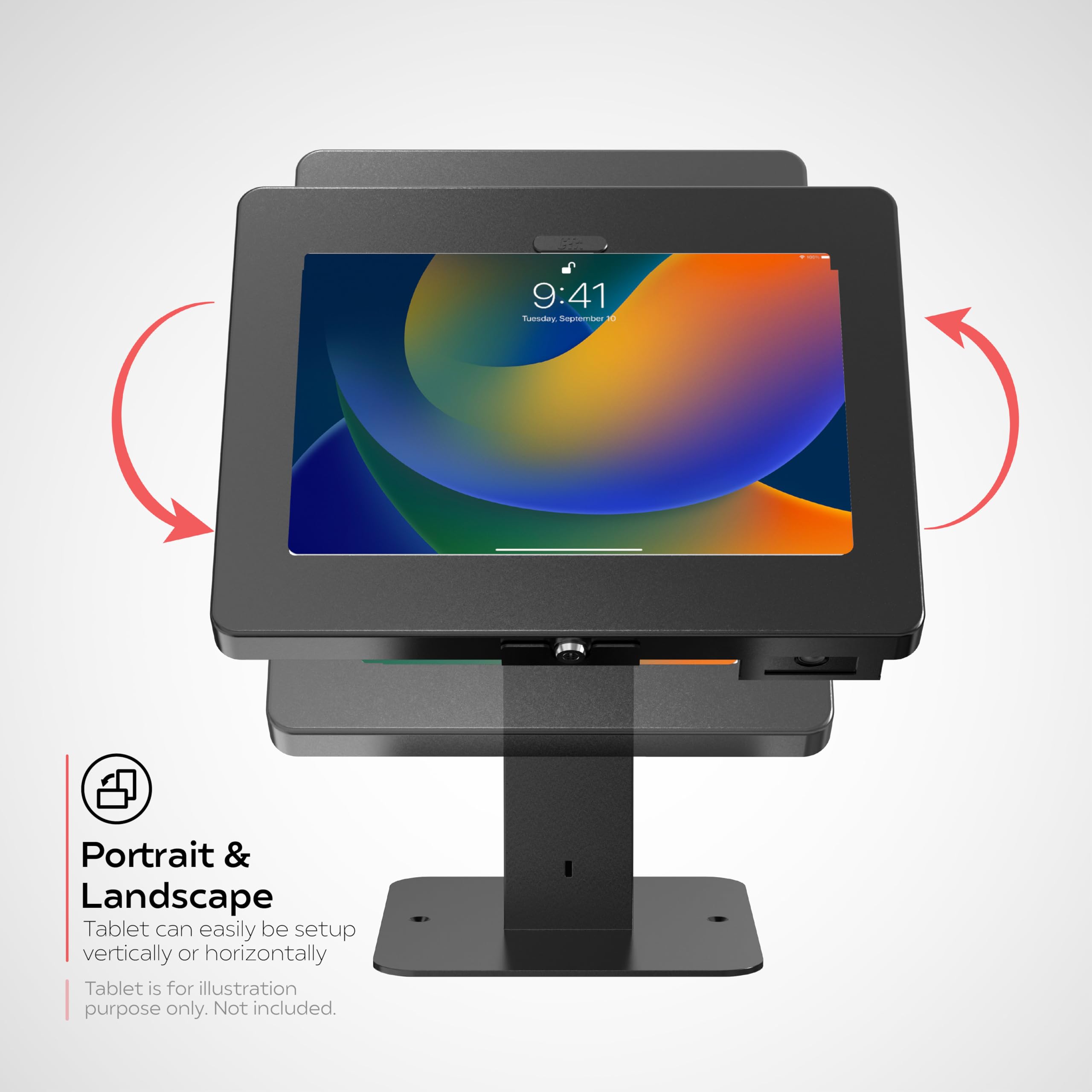 CTA Digital Supporto da scrivania girevole elegante con custodia di sicurezza e scanner di codici a barre per iPad 10a generazione A16, iPad Air 11" M3 e M2, Pro 11", Galaxy Tab A7 e altri, nero