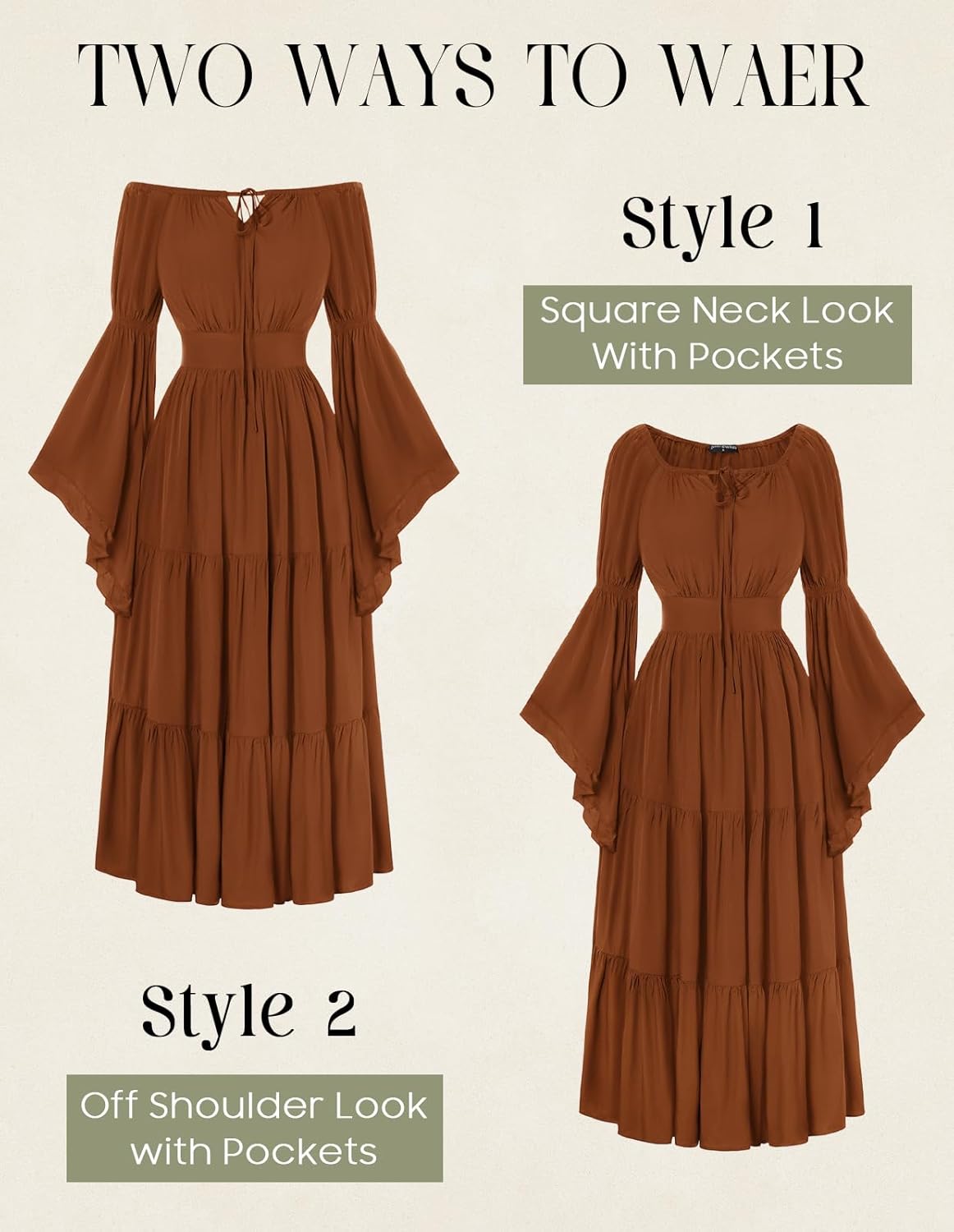 Scarlet Darkness Renaissance Dress Women Long Sleeve Off The Shoulder Dress Flowy Maxi Dresses - Image 4