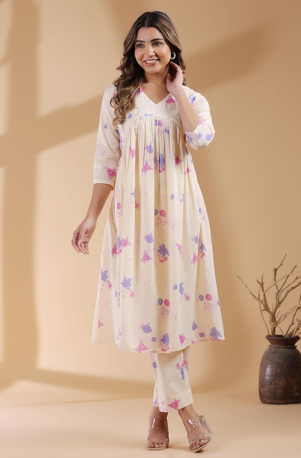 Janasya Indian Women's White Cotton Kurta Set for Women - Image 2