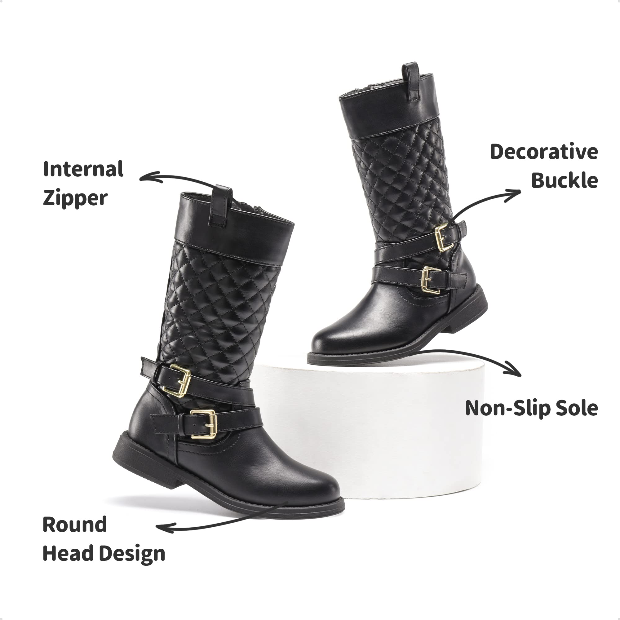 DREAM PAIRS Botas de equitación unisex para niñas y niñas, color negro, hasta la rodilla, para otoño e invierno