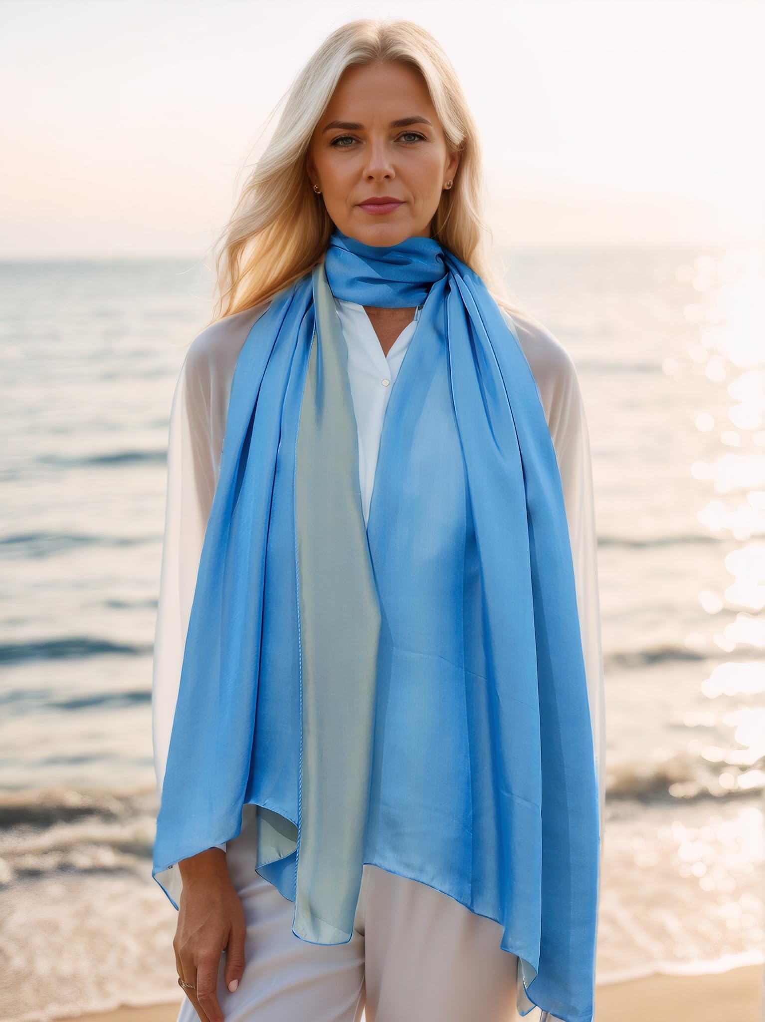 200cm X 70cm 2-farbige Crepe Satin 100% Seide Seidentaft Abendmode Damen-schal