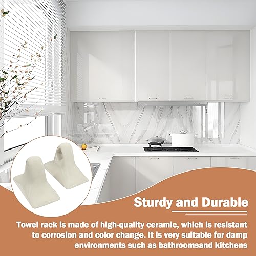 Miniatura 4 de Juego de 2 toallas de baño de porcelana beige de mediados de siglo, soporte moderno para barra de toallero, soporte para barra de toallero de