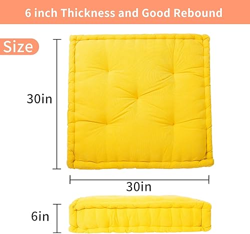 Miniatura 6 de HIGOGOGO Cojín de suelo extra grande, cojín cuadrado copetudo con borde con volantes, 30 x 30 x 6 pulgadas, cojín de meditación para yoga, lectura,