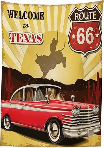 Miniatura 5 de Ambesonne - Mantel vintage, diseño de la bienvenida a Texas, cartel con diseño de Cadillac Art Car Cowboys Town Rodeo para comedor, cocina, 52.0 x