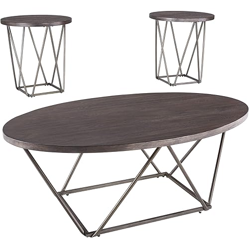Signature Design by Ashley Neimhurst Modern 3-Piece Table Set, Includes Coffee Table and End Tables, Dark Brown