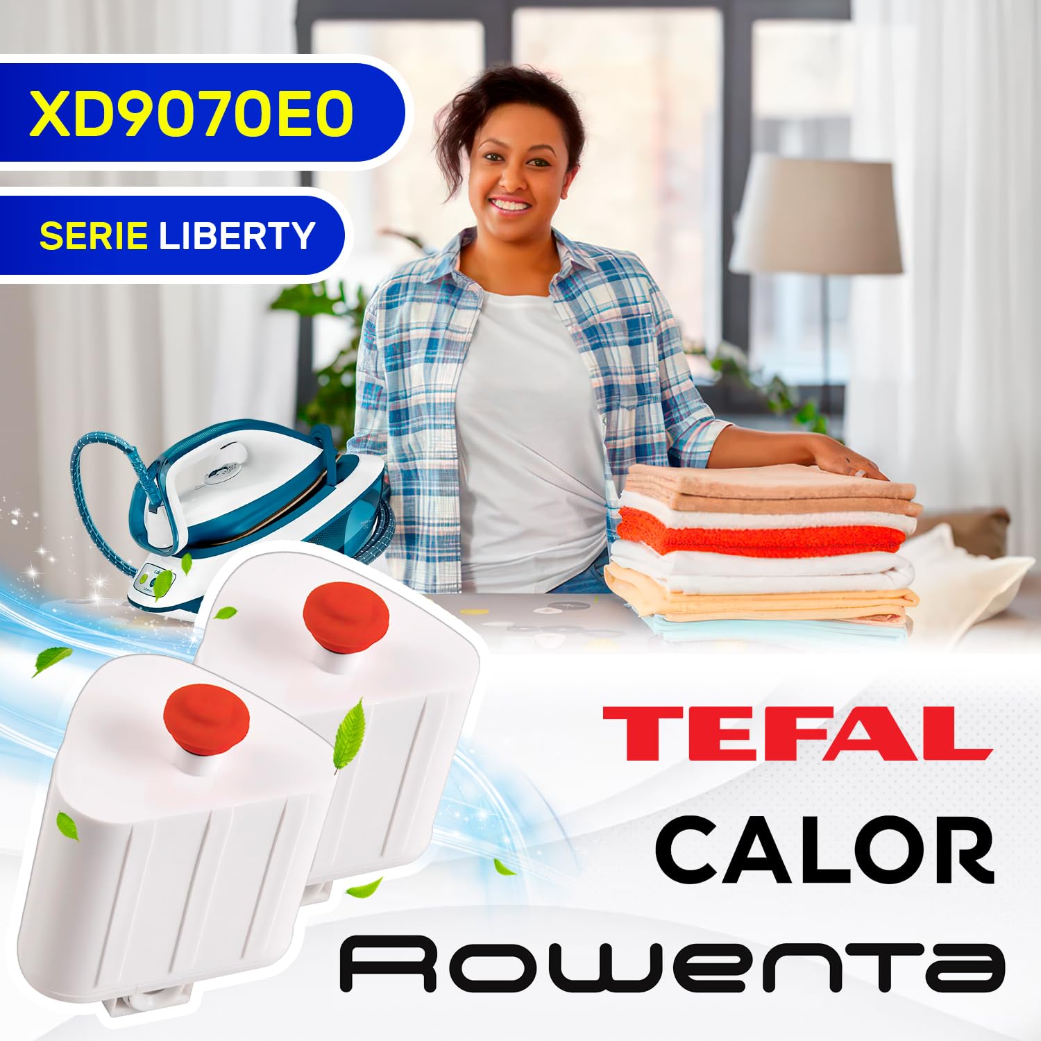 2 Stück Antikalk Kartusche für Dampfbügeleisen Adaptiertes Modell mit dem Originalcode XD9070E0 für Tefal Dampfbügelstation für Rowenta für Calor Liberty Serie - MONTERAL