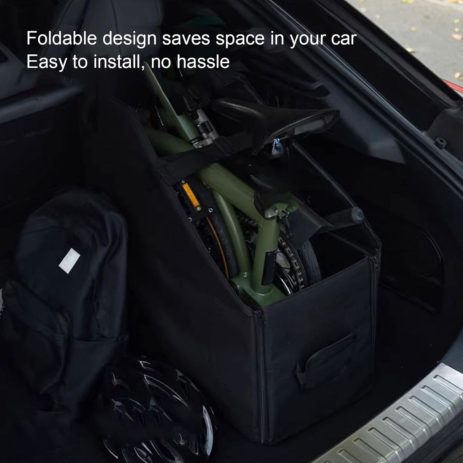Focket Folding Bike Organizer, Storage Box for 14 to 16 Inch Foldable Bikes with Detachable Thickened Dust Cover, Car Trunk Organizer for Bikes Transportation