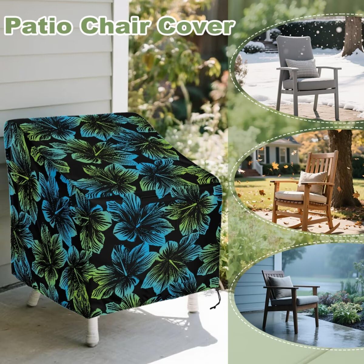 Monstera Hibiscus Print Outdoor Chair Cover Patio Armchair Covers Waterproof Heavy Duty Outdoor Lawn Lounge Furniture Cover, 33"x35"x36"