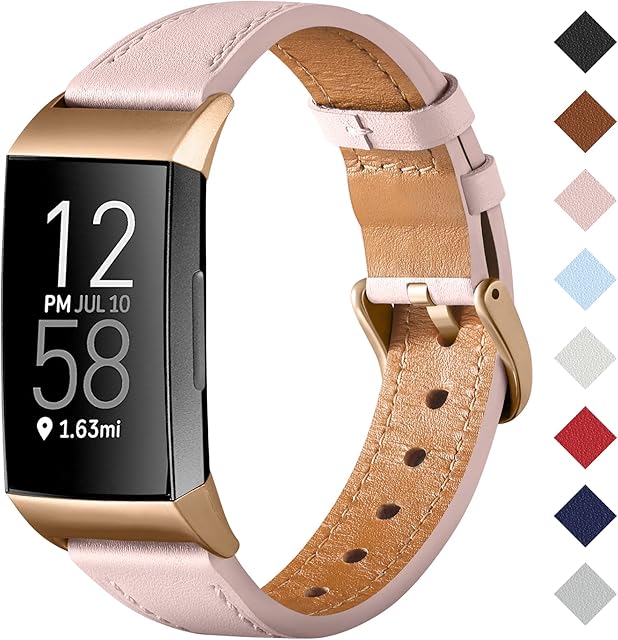 CeMiKa Strap Compatible with Fitbit Charge 4 Strap/Fitbit Charge 3 Strap, Genuine Leather Strap Replacement Wristband for Charge 3/Charge 4 Tracker, Women Men