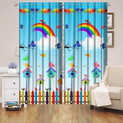 Riftree Polyester Favourite Character Digital Rainbow Print Window Curtains for Kids and Living Room (4 x 5 feet , Multicolour) - Pack of 2 Pieces