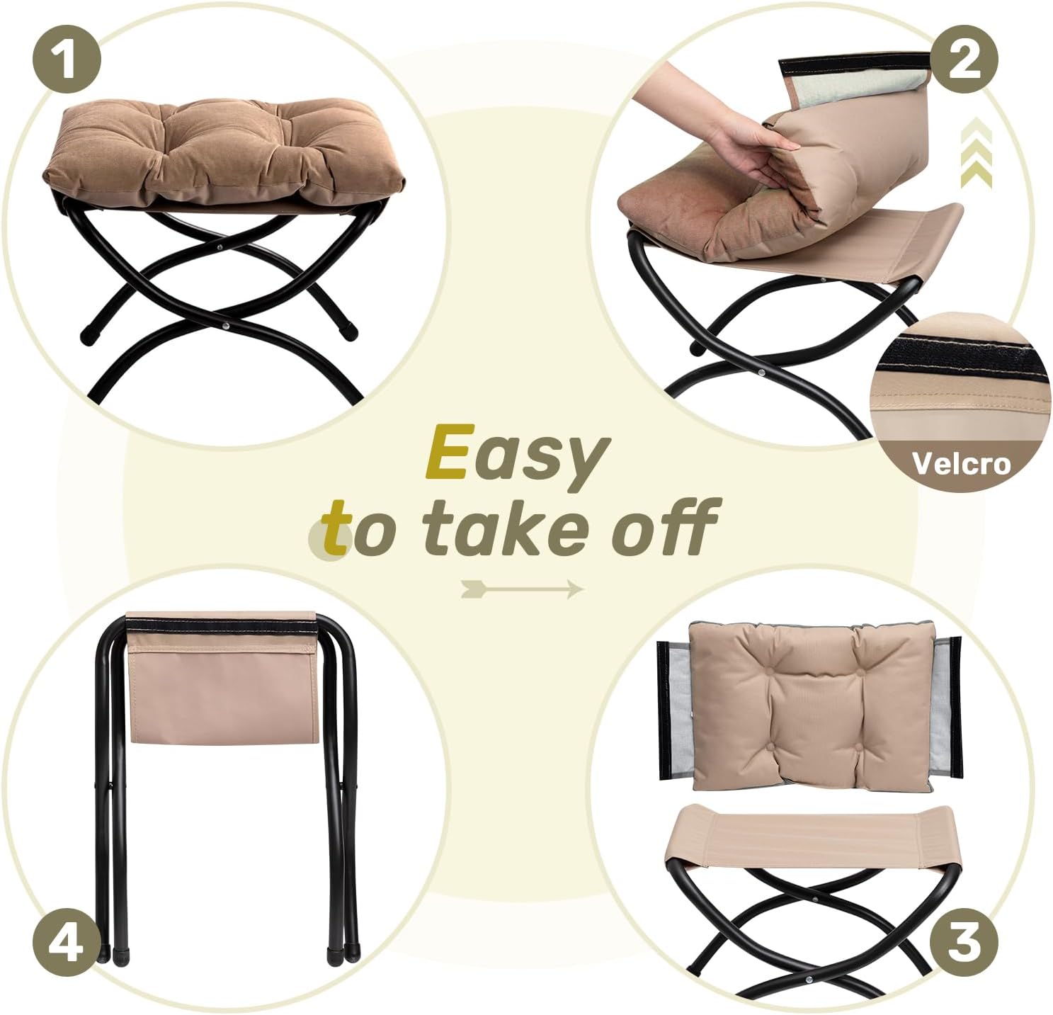 HollyHOME 15"(H) Folding Footrest Stool, Upholstered Small Foldable Ottoman, Accent Padded Sofa Foot Stool for Lazy Chair, Metal Frame Portable Foot Rest Ottoman for Living Room, Bedroom, Dark Brown