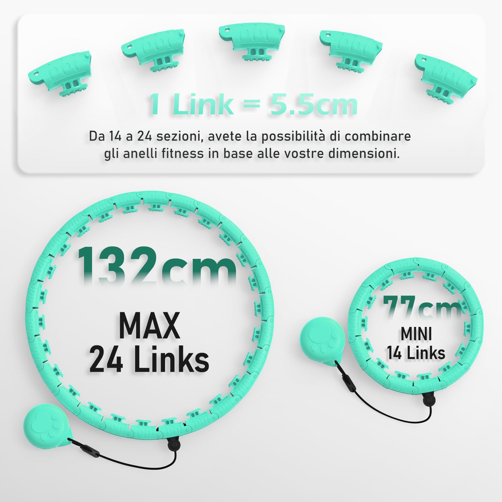 JLoibao Smart Hula Hoop Fitness Dimagrante 24 Collegamenti (132cm), Rimovibile, con Palla di Gravità Della Zampa del Gatto, Adatto per Dispositivi Sportivi Intelligenti da Donna