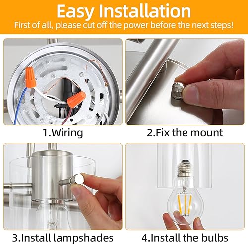 Miniatura 8 de Lámpara de tocador de 3 luces, apliques de pared de baño de níquel cepillado, lámpara de pared moderna con pantalla de vidrio transparente, lámpara