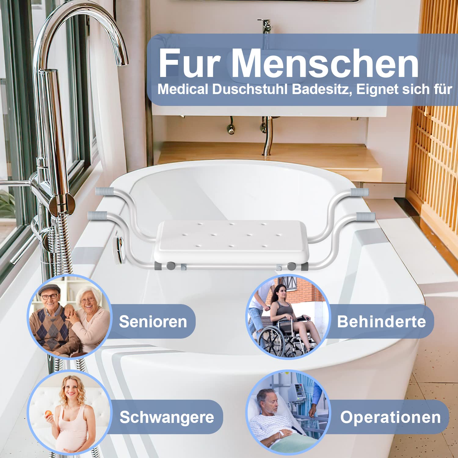 Asiento para bañera de 72 a 82 x 23 x 41 cm, capacidad de carga de 136 kg, distancia entre bañera/pared, mínimo 10 cm