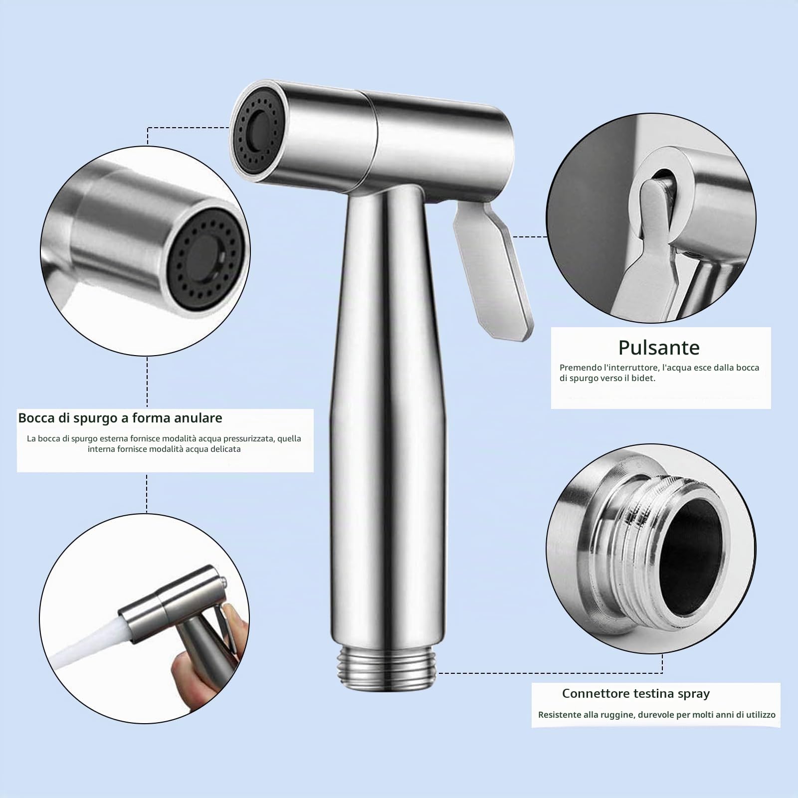 1 pz Tubo doccia telescopico, 3m Tubo doccia con set doccetta bidet 1 nastro adesivo per spruzzatore, bidet per toilette, lavandino, rubinetto