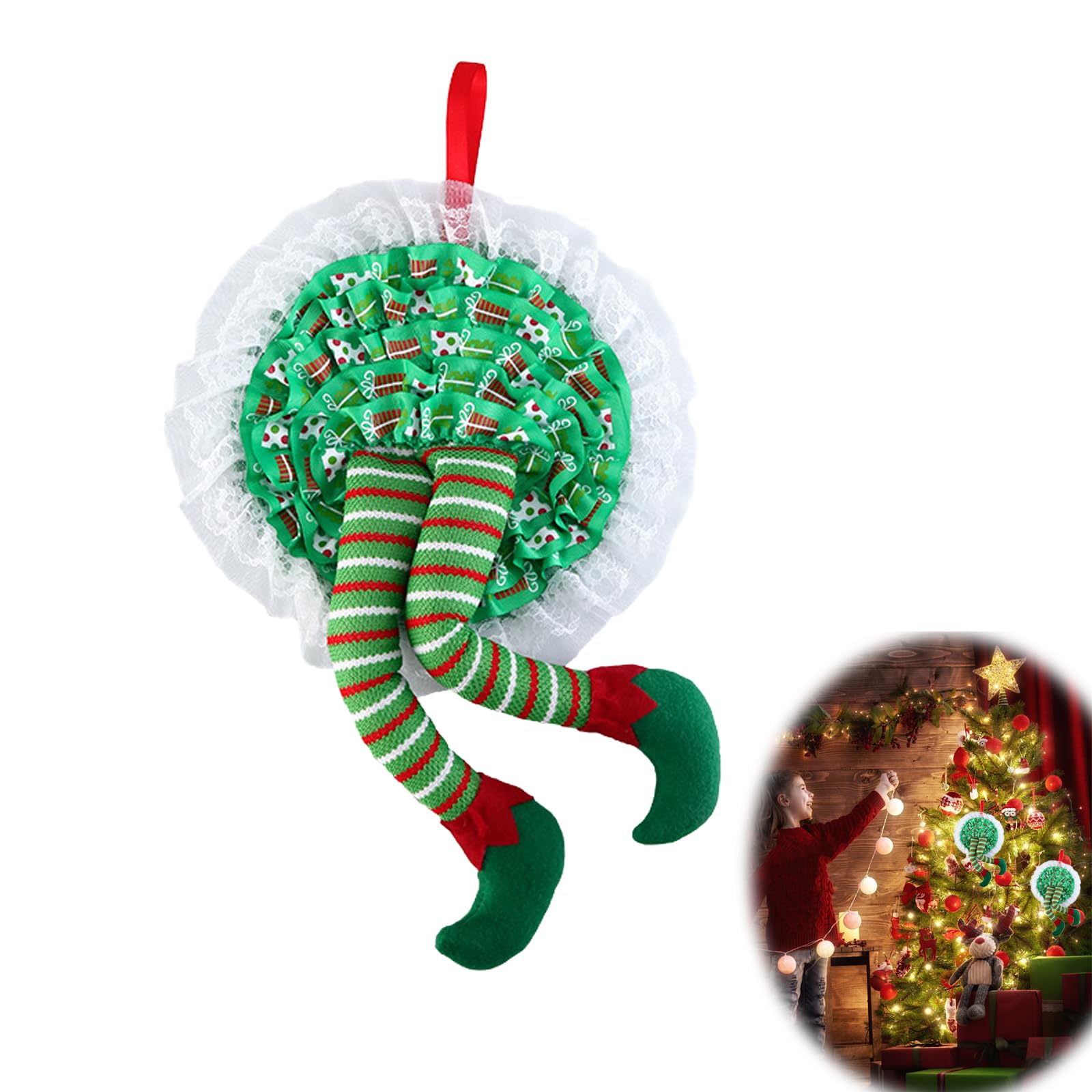 Patas de Elfo Navideño, Decoración Navideña, Adornos para árboles de Navidad, Colgantes para Decoración de árboles de Navidad, Adecuados para árboles de Navidad, Escaleras, Guirnaldas, Verde