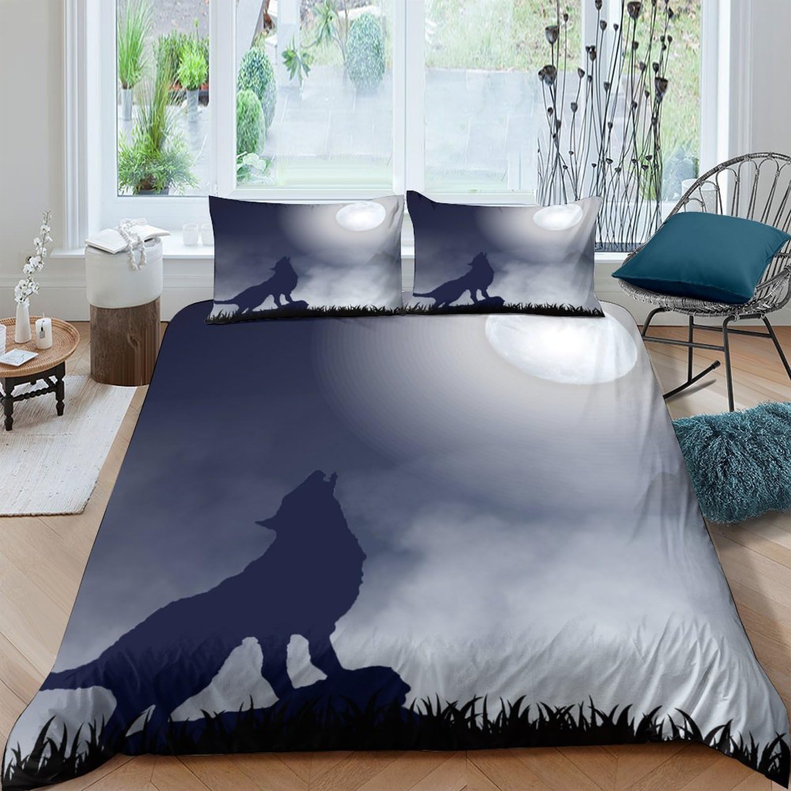 Ctjqhvkz Style-6 3D Printed Wolf Moon Fitted Sheet Microfiber Soft Breathable Night Forest Bed Cover For Bedroom Guest Room Decor Single（135X200cm）