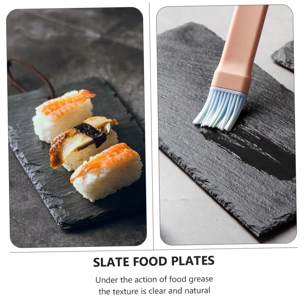 Assiettes à Sushi Isothermes 2 Pièces en Ardoise Noire | Réutilisables, Faciles à Nettoyer, Format Polyvalent pour Sushis et Steaks