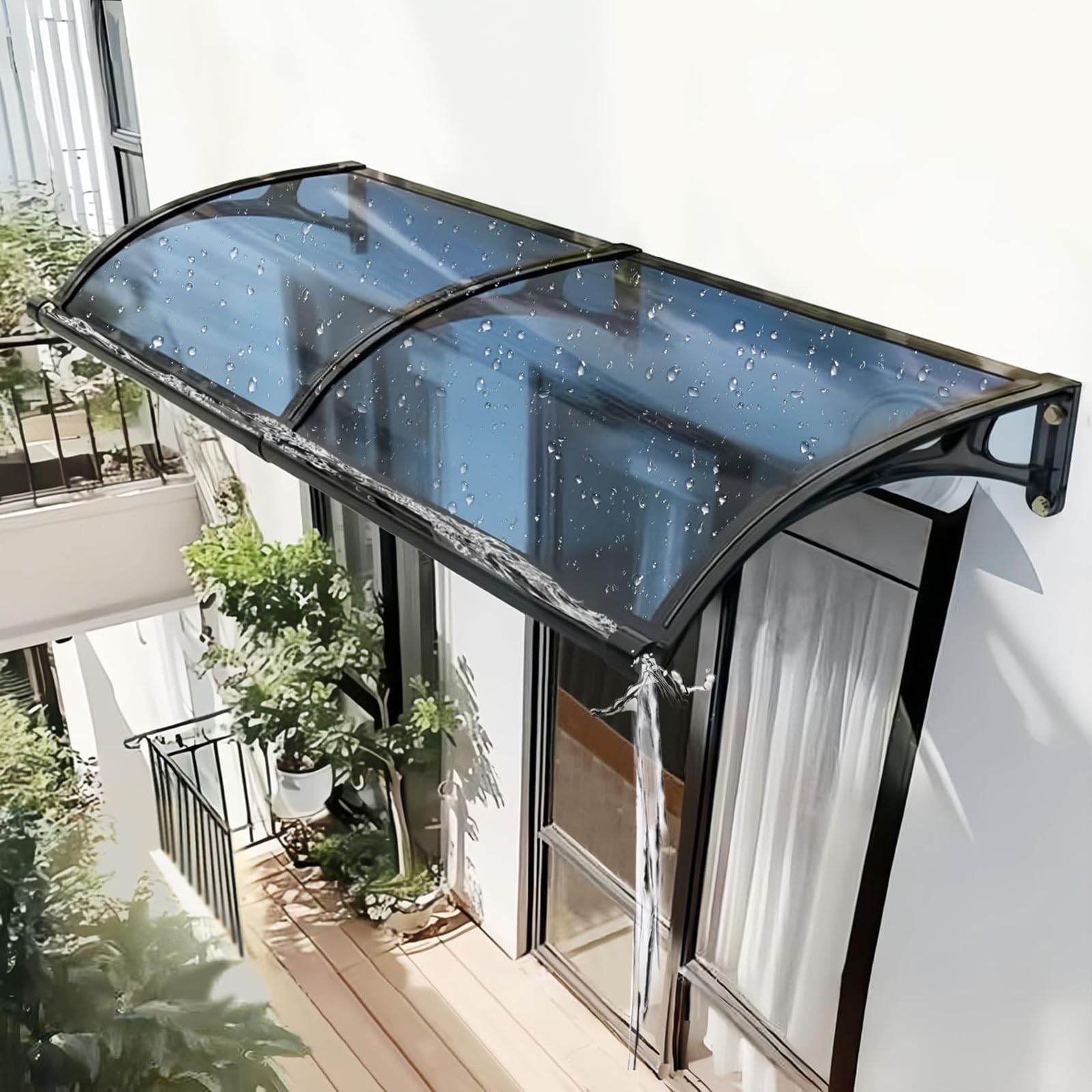 LWJSOCP Blue Polycarte Door ning Canopy - Outdoor Rain & ow Protect Draina System for Porch Patio & Deck - 80x240cm (31.4x94.4in)