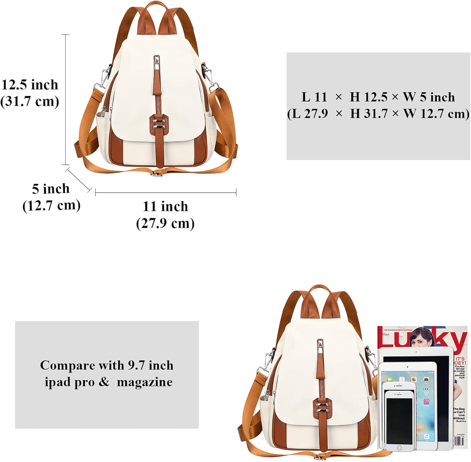 ALTOSY Genuine Leather Backpack for Women Convertible Shoulder Bag with Buckle Flap - Image 5